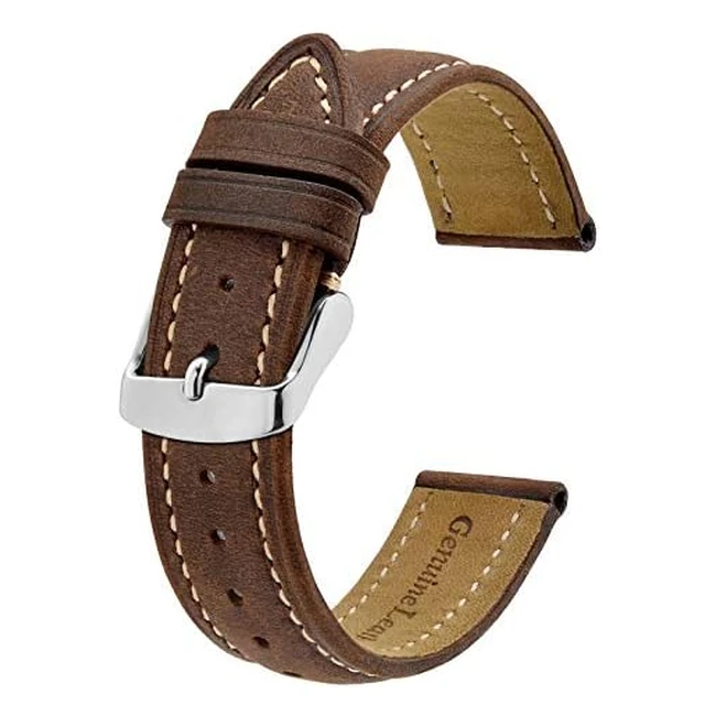 Bisonstrap Vintage Leather Watch Strap, Width 14mm-24mm, Polished Stainless Steel Buckle
