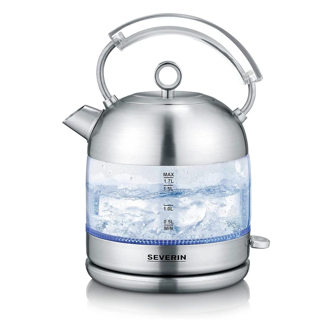 Bouilloire en verre rétro Severin, sans BPA, 2 400 W, capacité 17 L, design compact, filtre anticalcaire, WK 3459