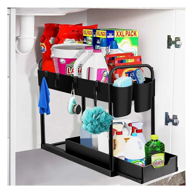 Organizador de Cocina 2 Niveles - Extraíble, con Ganchos y Cestas - Almacenaje para Cajones y Armarios