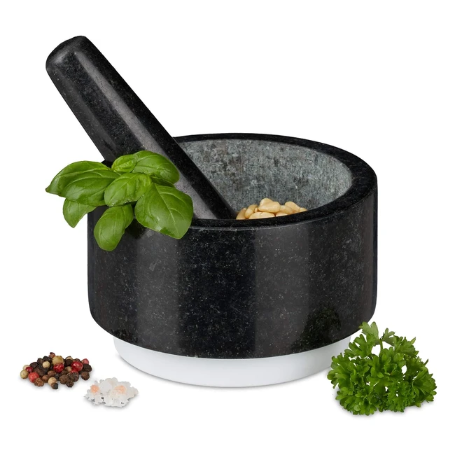 Pestello Mortaio Granito Robusto - Resistente Erbe Aromatiche - V 400ml - Relaxd