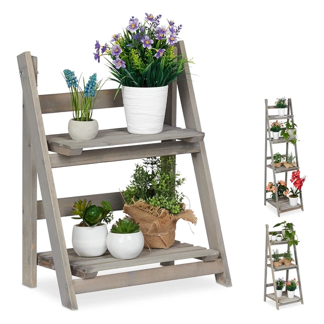 Estantería de Madera Gris para Plantas - Relaxdays - Ref. 515 - Ideal para Decoración Interior y Exterior