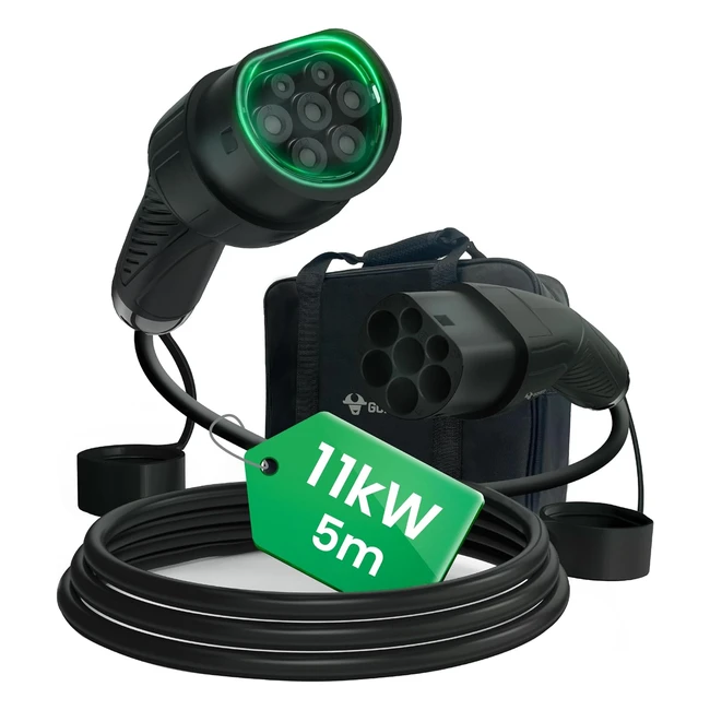 Câble de Recharge Voiture Électrique 11kW 16A 5m Type 2 EV/PHEV avec Sac de Transport - Compatible avec Model 3/S/X/Y, e208, ID.5, e-tron, Ioniq 5, Zoe, etc.
