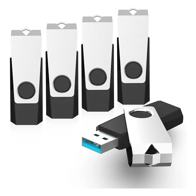 Kootion 5Pack 16GB USB 3.0 Flash Drive - Swivel Design, Data Storage - Black