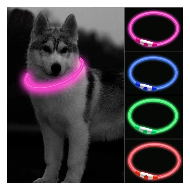 Ultra Bright LED Dog Collar - USB Rechargeable - Cut to Size - High Visibility - Safety Pink