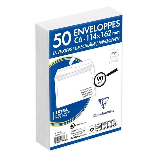 Buste Bianche Clairefontaine 9976C - Confezione da 50 - Autoadesive