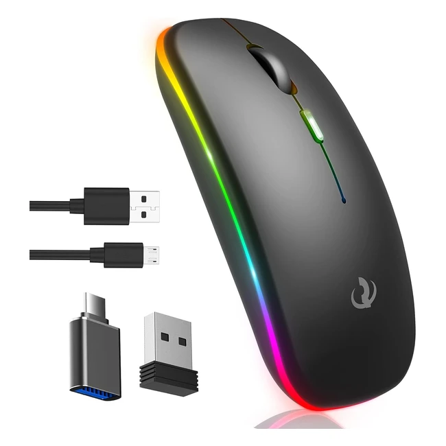 Riikuntek Bluetooth Wireless Mouse for Laptop - 3 in 1, Rechargeable Slim Mouse with 1600 DPI, Silent Click