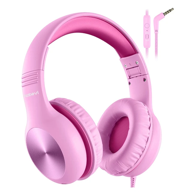 Nabevi Kids Headphones - HD Sound, Adjustable & Foldable - Pink