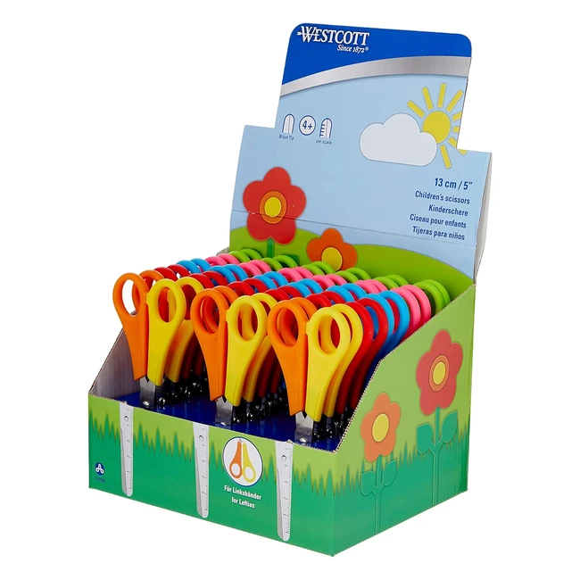 Tijeras Westcott E2150S para estudiantes - Acero inoxidable, asas coloridas, escala de 5 cm - Diestros y zurdos