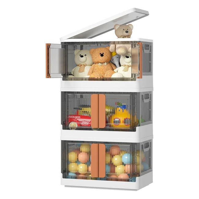 Haixin Storage Boxes with Lids - Collapsible Storage Bin - Really Useful Box 135L - Stackable Organiser - Foldable Plastic Storage Box with Door - CD Storage - 3 Pack