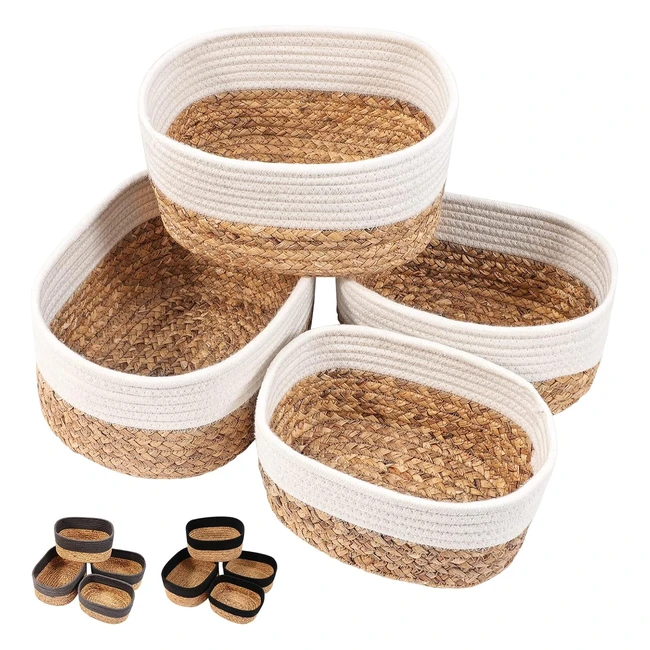 Panier de rangement en jacinthe d'eau et coton - Lot de 4 - Organisateur pour salle de bain, cuisine, table à langer - Rangement pour bébé - Crème