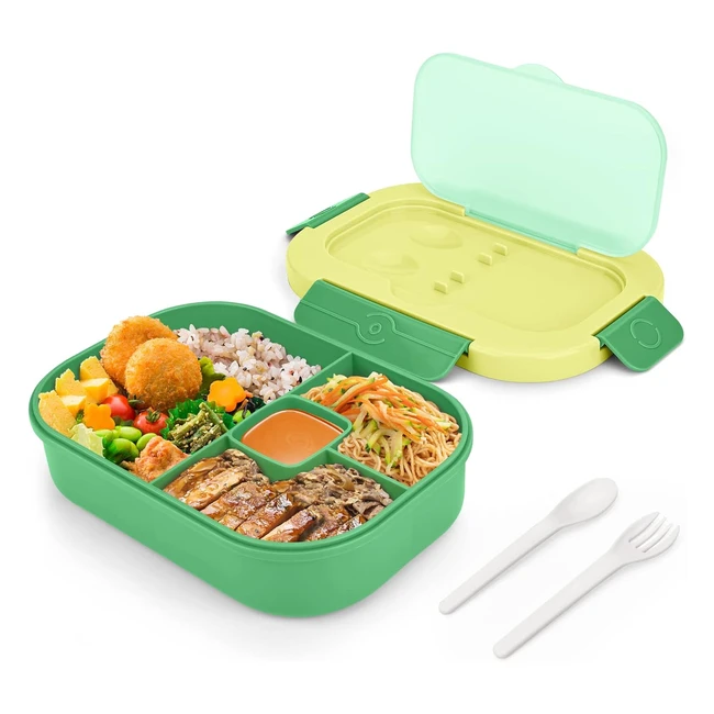 Porta pranzo lunch box con 4 scomparti, senza BPA, adatto a microonde e lavastoviglie - Facile da trasportare - Verde