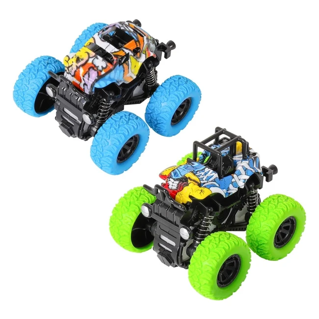M Zimoon Monster Inertia Truck 2 Pack - Offroad Vehicle Toy - 360 Degree Rotation - Birthday Gift