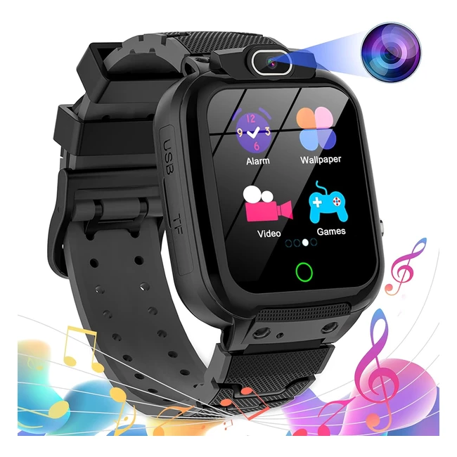 Vannico Kids Smart Watch - HD Camera, 16 Games, Alarm, Music - Black