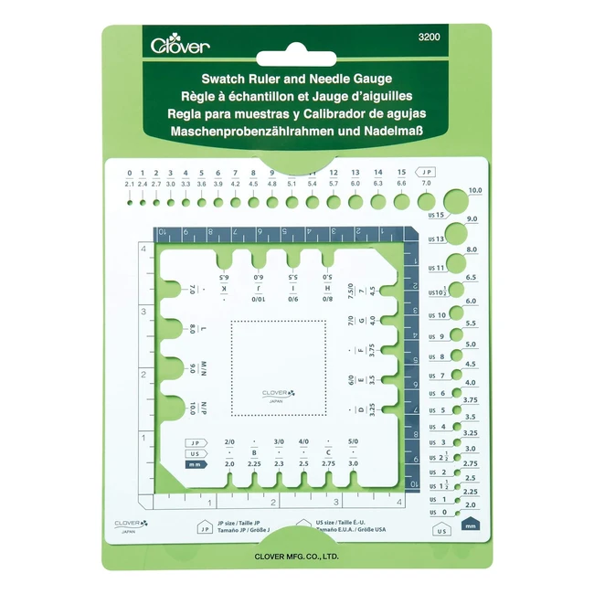 Clover 3200 Swatch Ruler and Needle Gauge - Essential Knitting and Crochet Tool