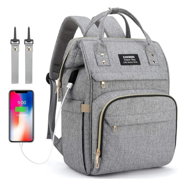 Grey Baby Changing Bag Backpack with USB Charging Port - Diaper Bag with Insulated Pockets & Stroller Straps
