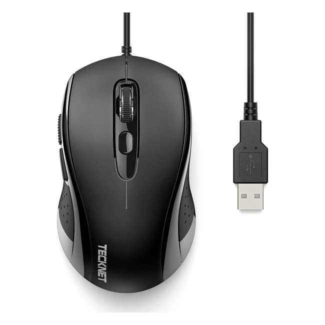 Tecknet Wired Mouse - 3600 DPI Tracking Gaming Grade Sensor - 6 Buttons - Great for Graphic Design