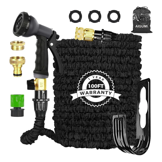 Aigumi 100ft Expandable Hose Pipe with 8-Function Nozzles - Flexible Durable a