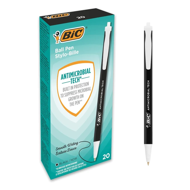 Penne retrattili BIC antimicrobial tech - Nero (Confezione da 20)