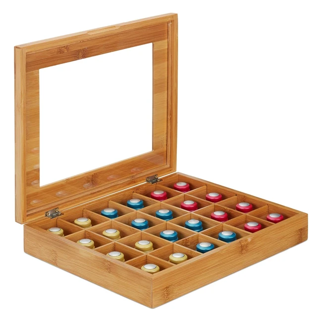 Boîte en bambou Relaxdays avec 24 compartiments - Rangement capsules café thé - Naturel