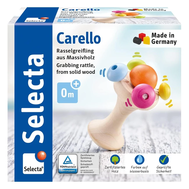 Hochet en bois Selecta 61061 Carello - Stimule les sens - Fabriqué à la main en Allemagne