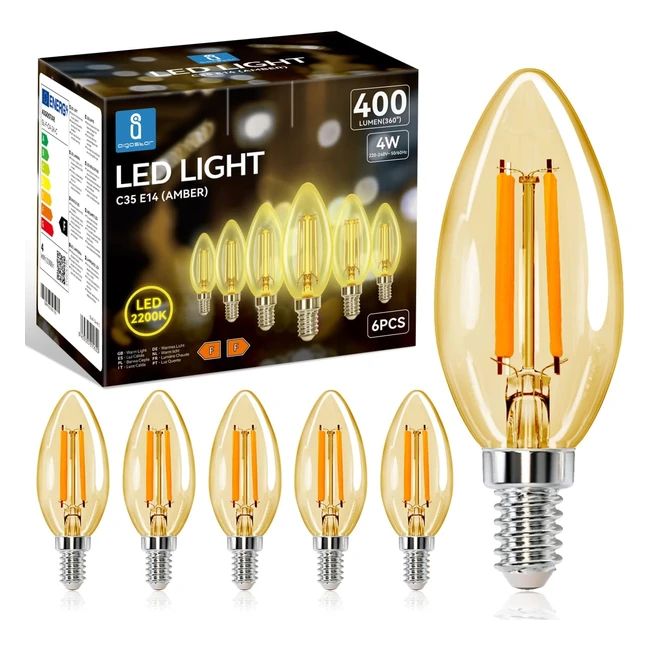 Bombilla LED Aigostar Vela Edison 4W E14 Luz Cálida 2200K 400 Lúmenes - Pack 6