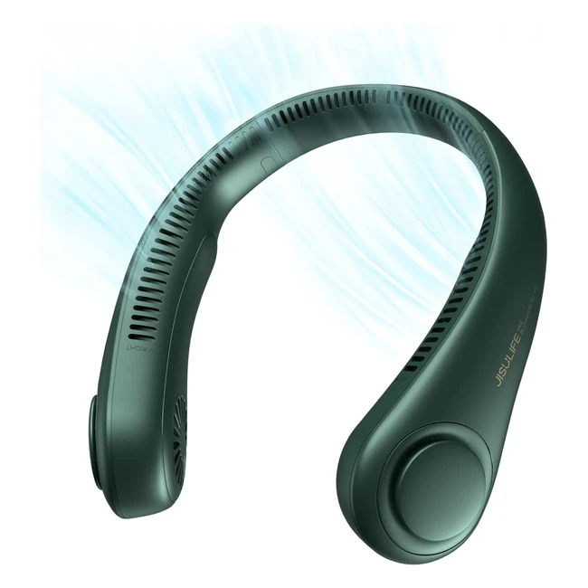 Ventilateur de cou portable Jisulife sans pale - 3 vitesses - Vert fonc