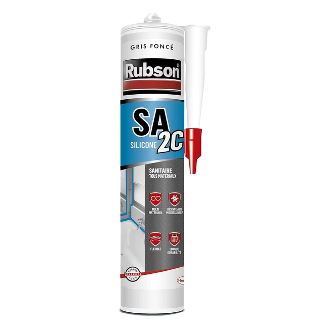 Rubson SA2 Sanitaire Gris Fonc Mastic Silicone 2en1 - Joint Sanitaire Renforc 