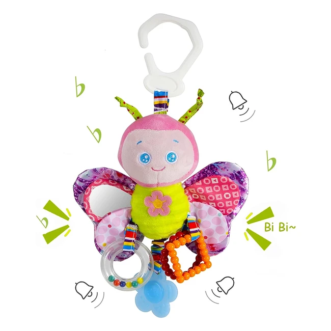 Funsland Pram Toys for Babies - Clip On Car Seat Stroller Toys - Newborn Sensory Toys - Plush Toys for Toddler