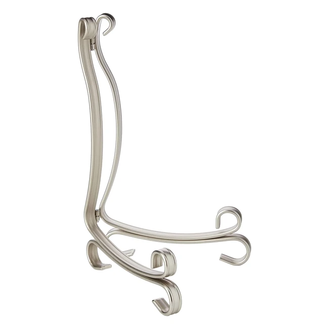 Atril Plegable de Cocina iDesign - Caballete de Metal Grande - Soporte para Platos y Libros - Plateado Mate