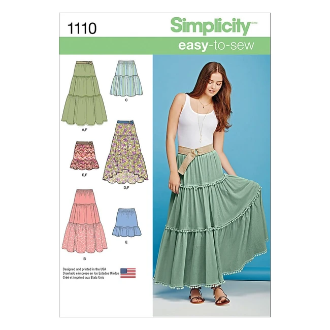 Jupe Simplicity 1110 Taille 2X Small-XS-S-M-L-XL-2X L cm Niveaux Patron de Couture avec Variations de Longueur