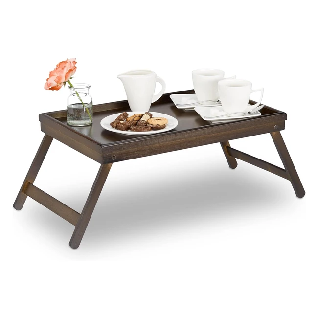 Tavolino Richiudibile Relaxdays 10023235 - Colazione a Letto - Bordo Rialzato - Marrone Scuro