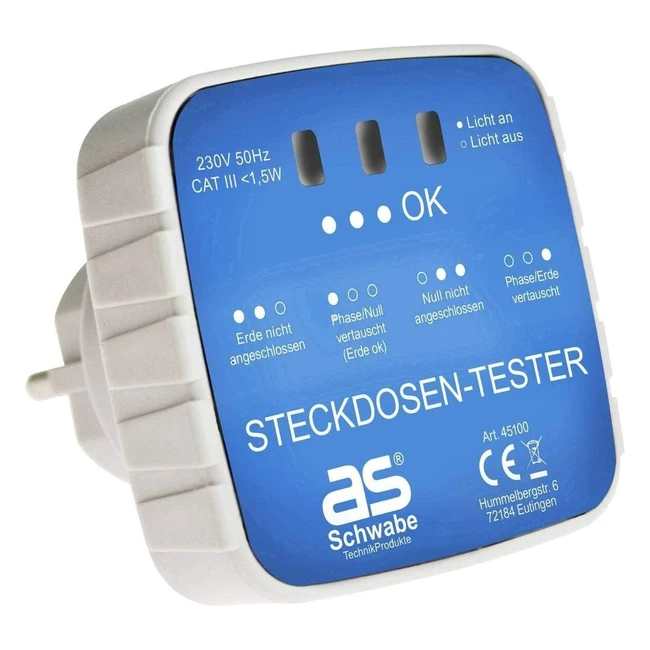 AS Schwabe Anschluss Prüfstecker Diagnose Stecker mit Kontrollleuchten Anzeige 230V