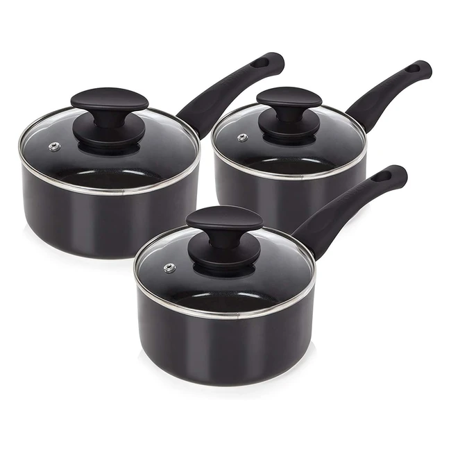 Tower T81507 Essentials Induction Pot Set - Non-Stick Ceramic Coating - Easy to Clean - Dishwasher Safe - Black - 3 Piece