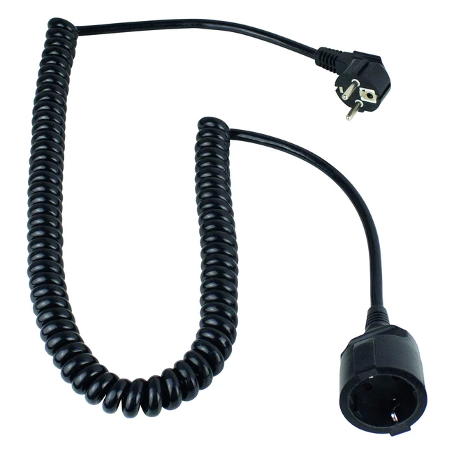 Schwabe Schutzkontakt Spiralkabel, 2 m lang, bis zu 4 m dehnbar, H05VV-F 3G1.5, IP20