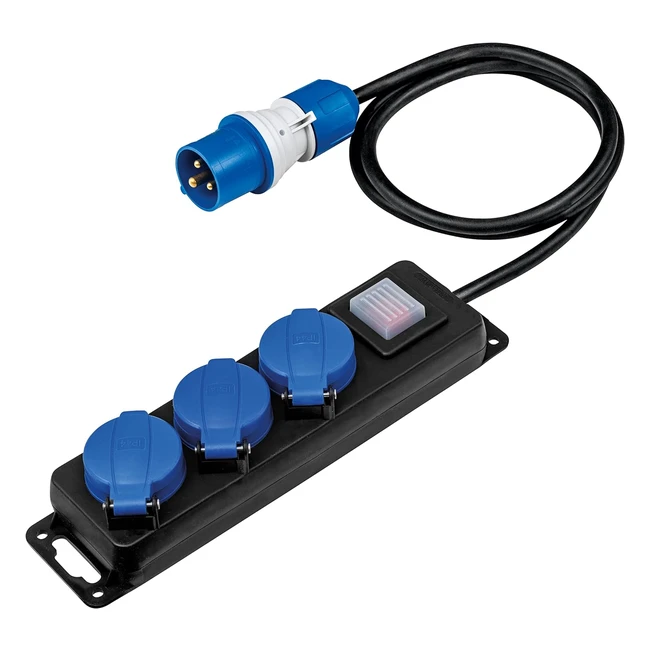 Schwabe 3-fach CEE-Steckdosenleiste mit Schalter, 15m Kabel und Powerlight Spannungsanzeige