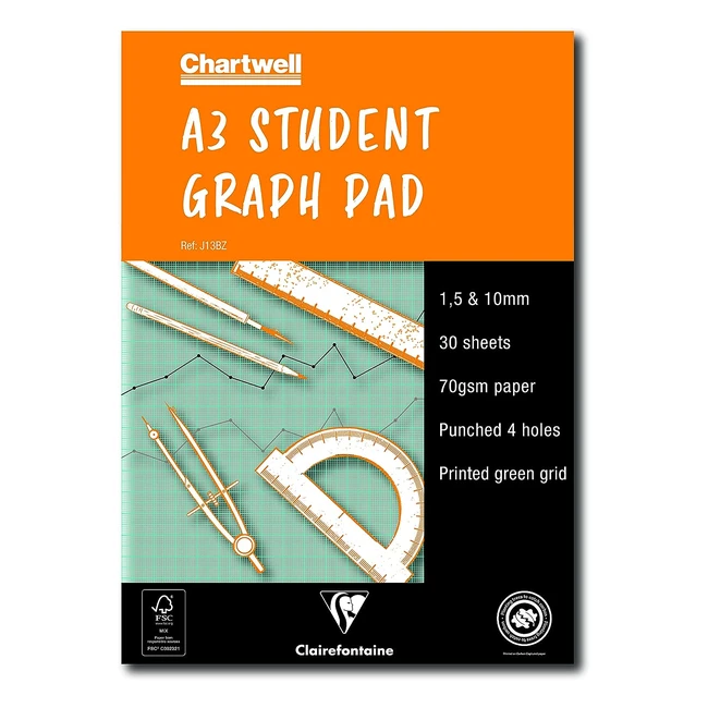 Bloc de hojas grficas Clairefontaine J13BZ Chartwell 15 mm y 10 mm A3 50 ho