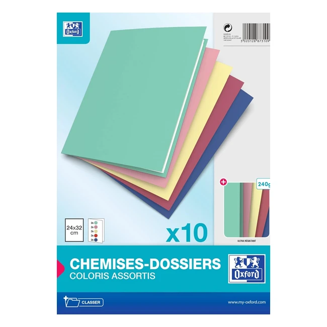 Chemises dossiers Oxford 24x32cm, couverture carte 240g, coloris assortis