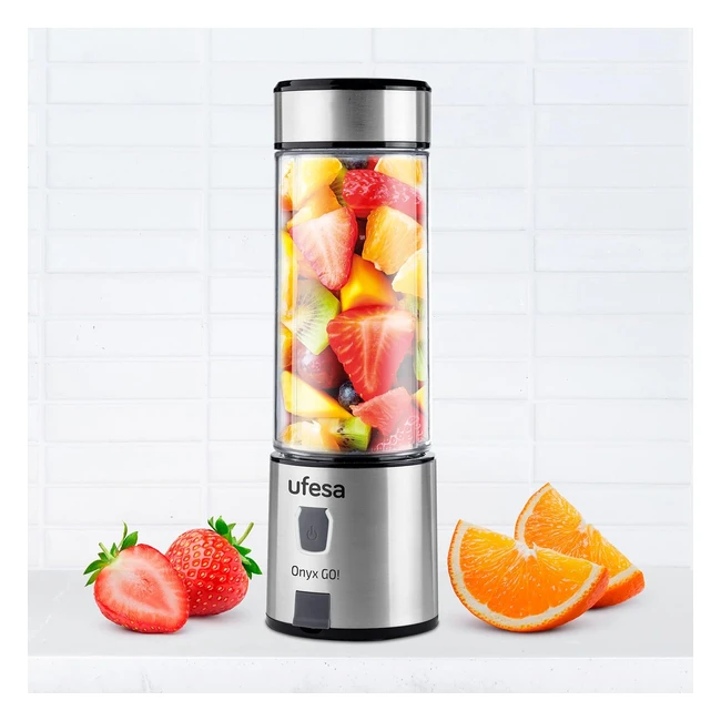 Ufesa Onyx Go Minimixer - Tragbarer Mini Standmixer und Smoothie Maker - 400 ml - Mit Akku und USB-Ladung