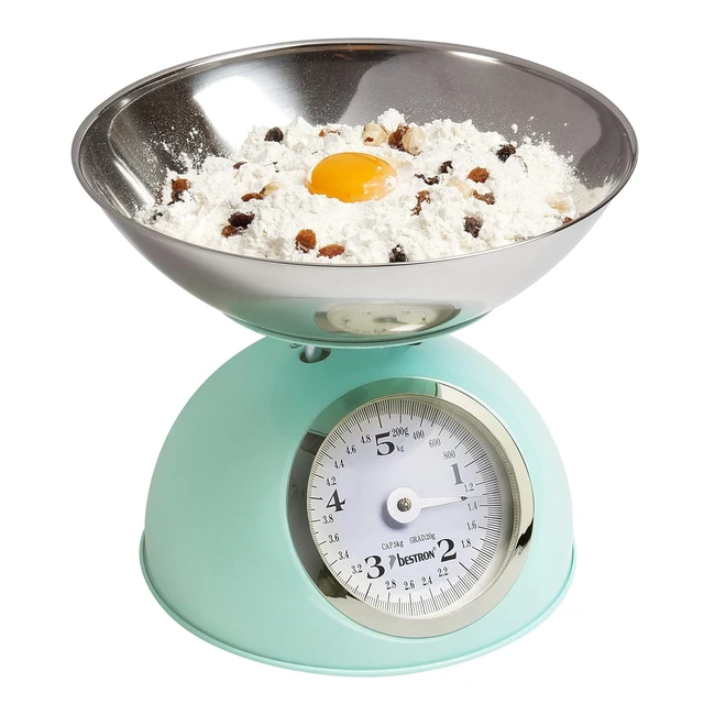 Bilancia Cucina Bestron DKW700SDM Retro Plastic Mint - Design Vintage - Capacità 5kg - Quadrante Facile Lettura