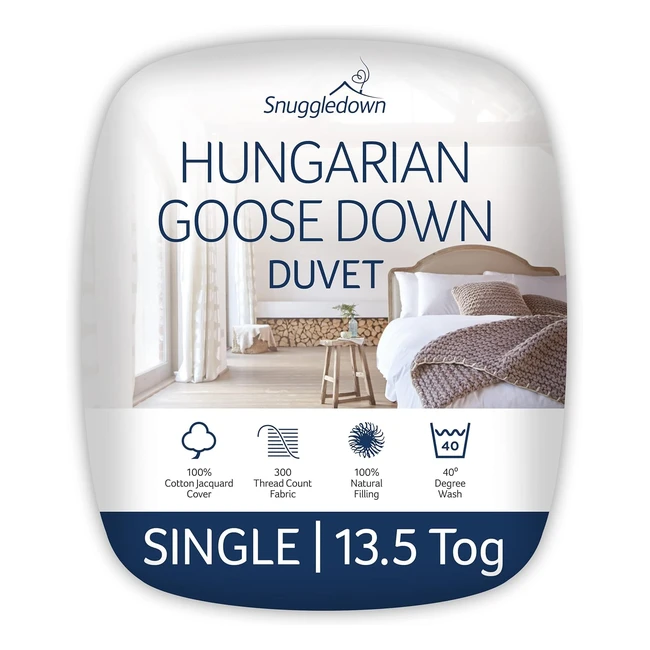 Snuggledown Hungarian Goose Down Single Duvet - Warm Winter Premium Quilt - Hypoallergenic - Size 135cm x 200cm