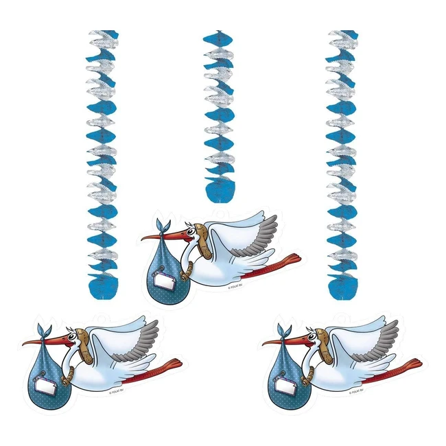 Decorazione da Parete Nascita Maschietto con Cicogna - 3 Pezzi