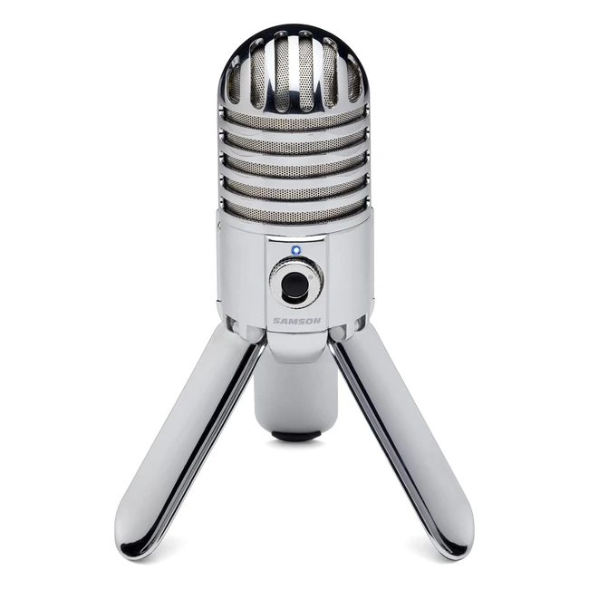 Micrófono de condensador USB Samson Meteor Mic - Calidad de estudio portátil - Grabación de podcast, música y juegos - Resolución 16bit 44.1kHz - Plata