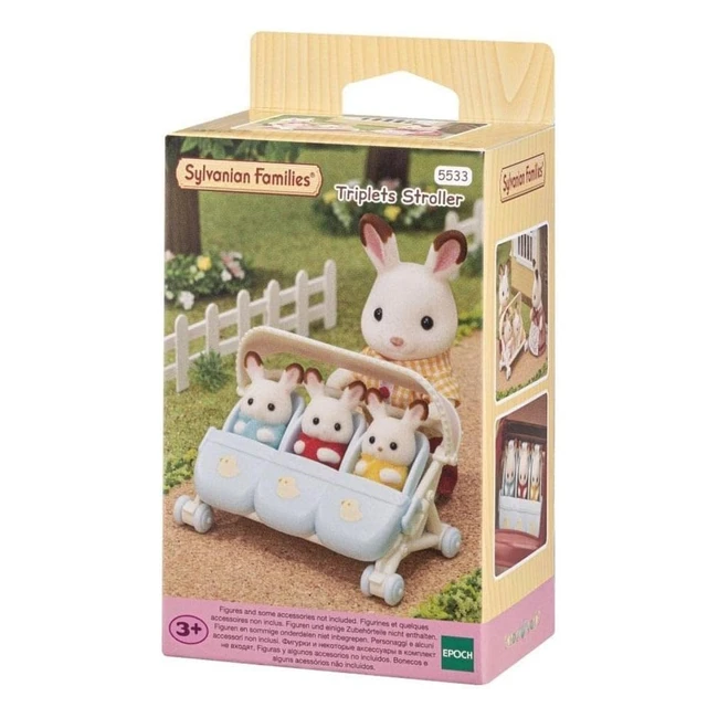 Sylvanian Families 5533 Treble Pram Dollhouse Playset - Hochwertiger Puppenwagen für Drillinge - 85 x 55 x 4 cm