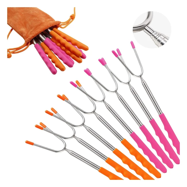 Premium BBQStyle Marshmallow Roasting Sticks Set - Pack of 8 - Extendable Forks 