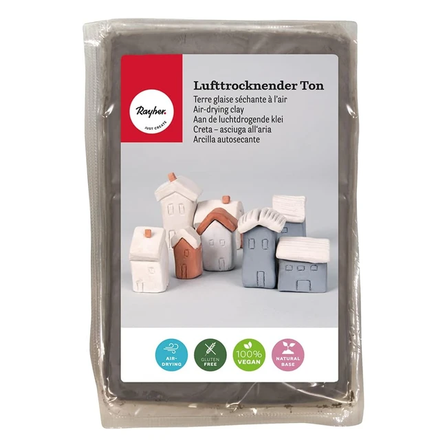 Rayher Lufttrocknender Ton Grau 1 kg - Modelliermasse, weich & geschmeidig, ohne Brennen