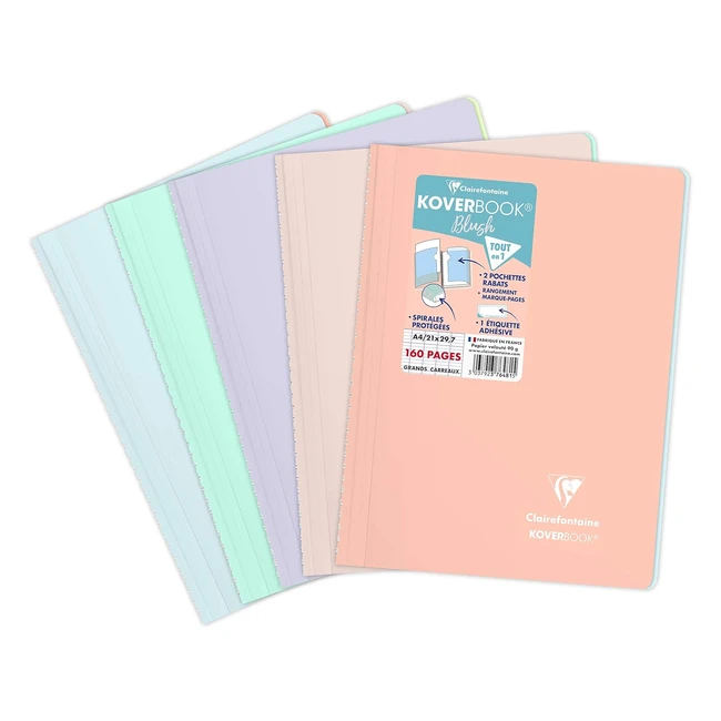 Clairefontaine Ref 376481C Koverbook Blush Notebook - 160 Pages - 21x29.7cm - Square Ruling - 90gsm Brushed Vellum Paper