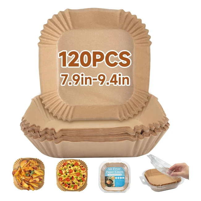 120pcs Air Fryer Liners - Hausprofi 79 inch Square Disposable Paper Liners - Nonstick Baking Paper for Air Fryer - Food Grade Parchment - Compatible with Cosori Ninja Tower