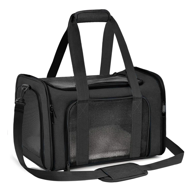 Portable Pet Carrier - Foldable Cat Carrier for Travel - Airline Approved - Up to 15lbs - Qlfyuu - Black