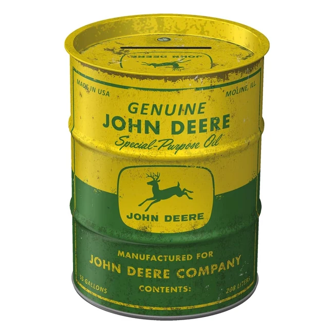 Tirelire rtro baril de ptrole John Deere - Ide cadeau fans de tracteurs en