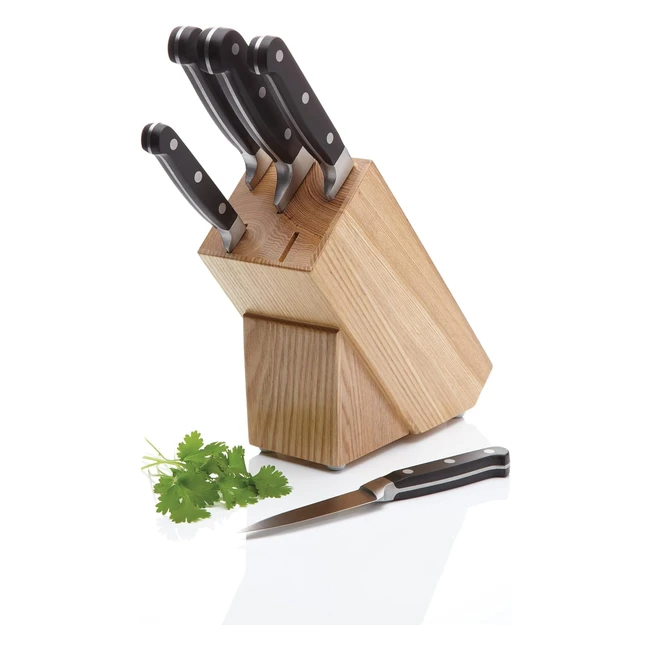 Ensemble de 5 couteaux Halo en acier carbone avec bloc en bois - Qualité supérieure